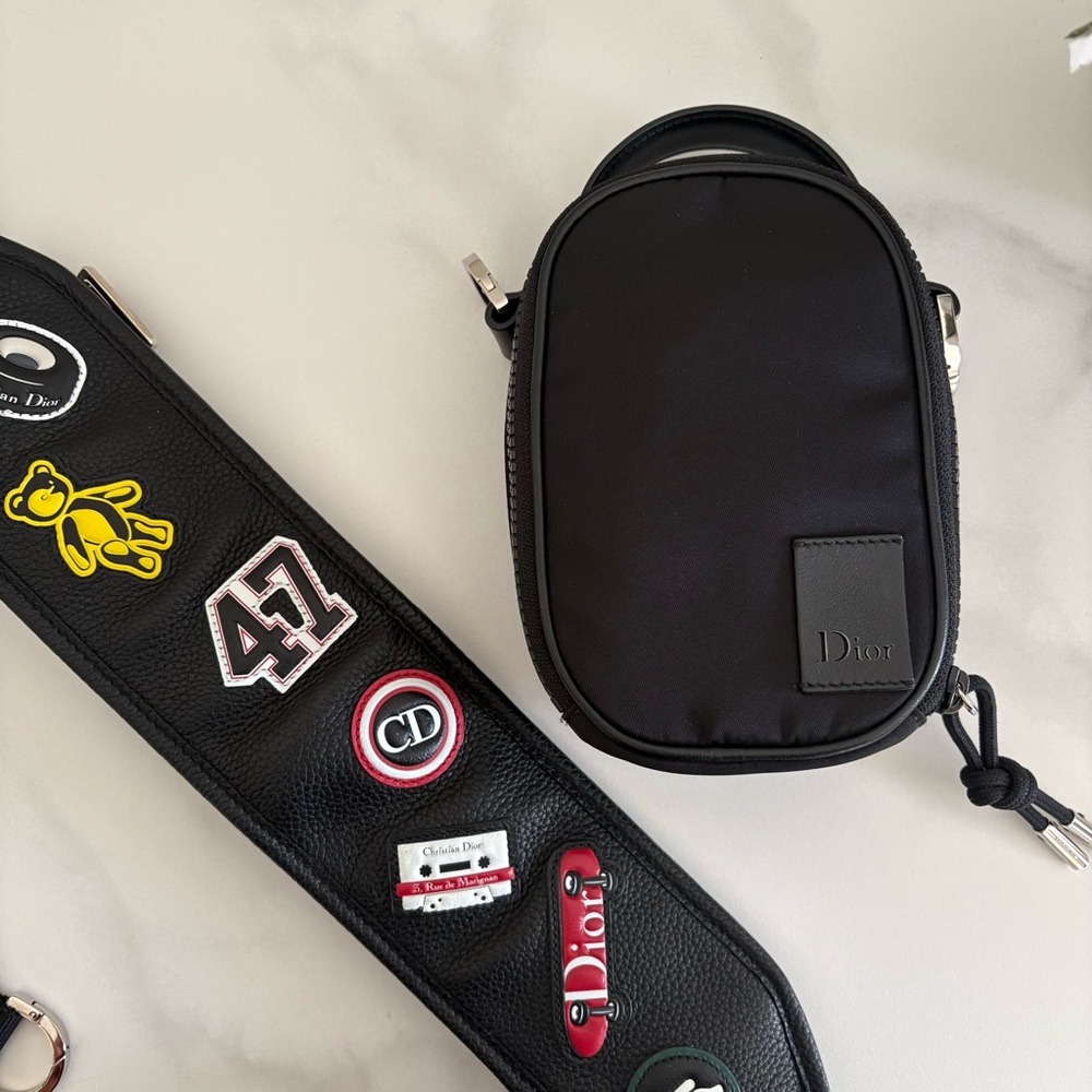 Dior Homme Black Nylon Nano Pouch with Patched Leather Crossbody Strap